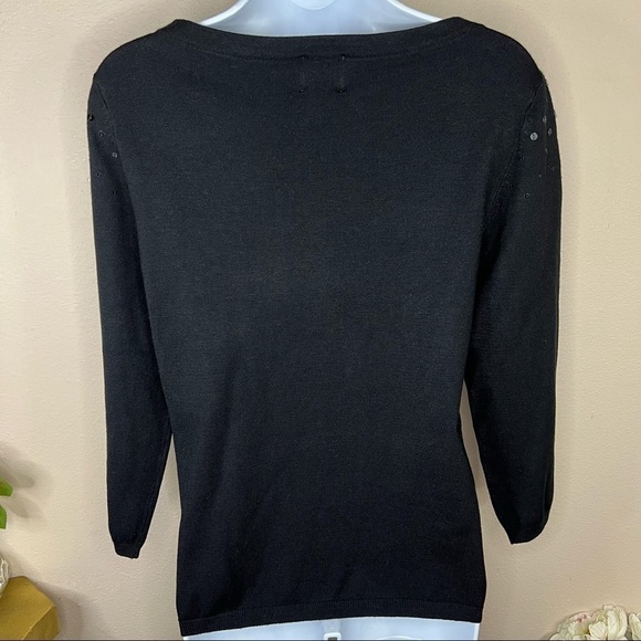 S Ruby Rd Black Sequin Sweater Long Sleeve Boat Neckline Stretch Small 4 6 - Picture 5 of 6
